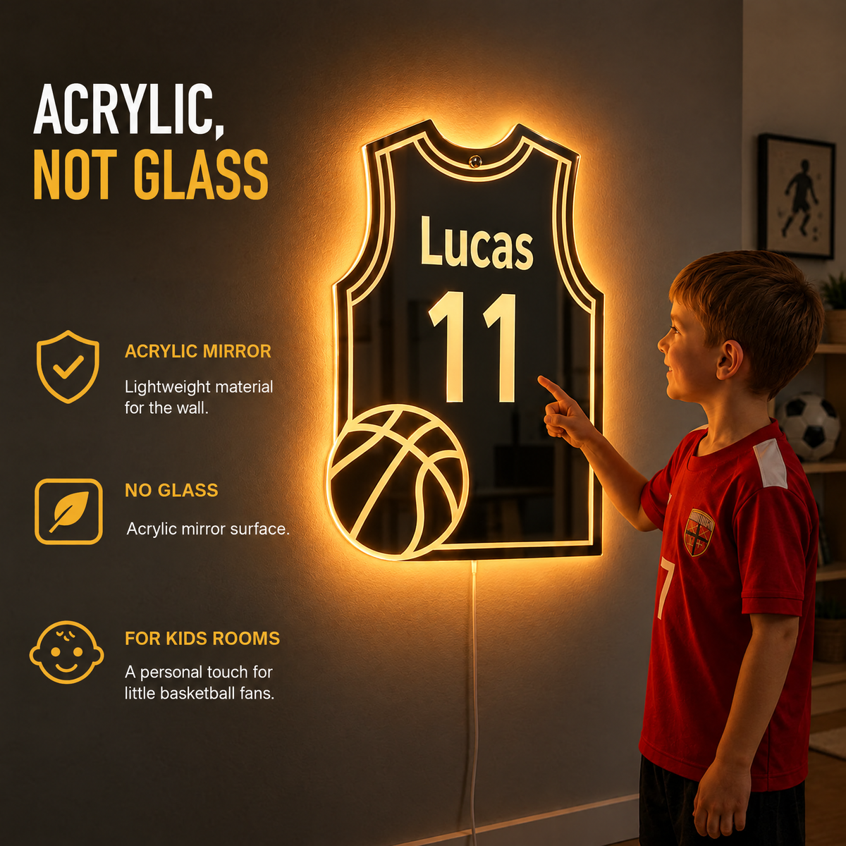 Acrylic basketball jersey mirror, safe for kids rooms